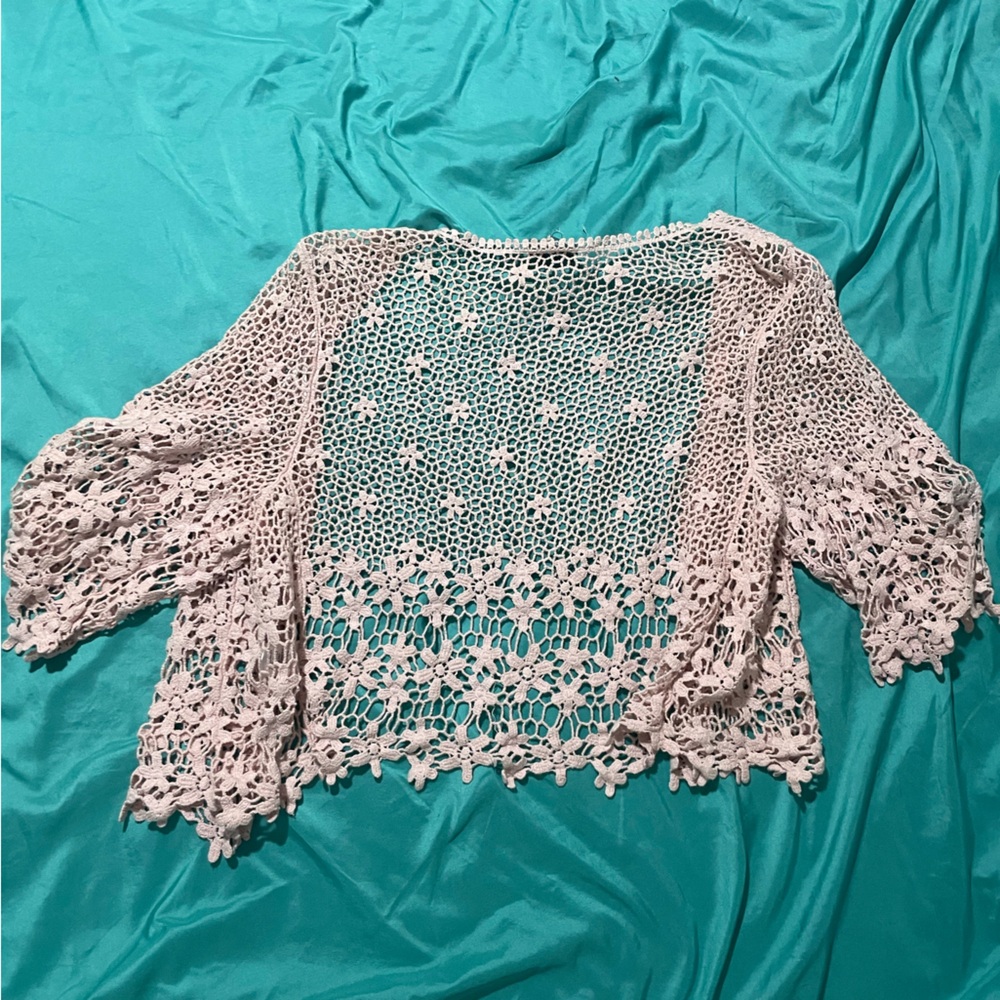 Rabbit Rabbit Rabbit Crochet Lace Cardigan in Soft Pink - Picture 2 of 3